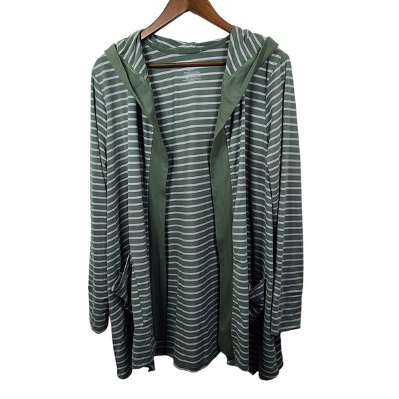 CuddlDuds Green Striped Open Front Hooded Cardigan Womens 1X - Picture 1 of 6